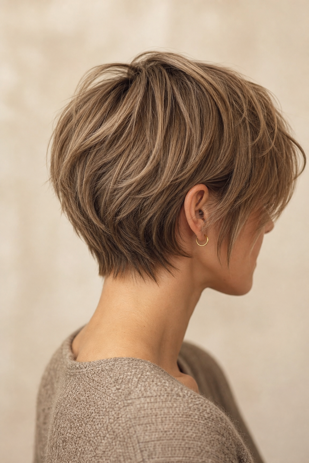 Corte bixie corto en rubio beige oscuro
