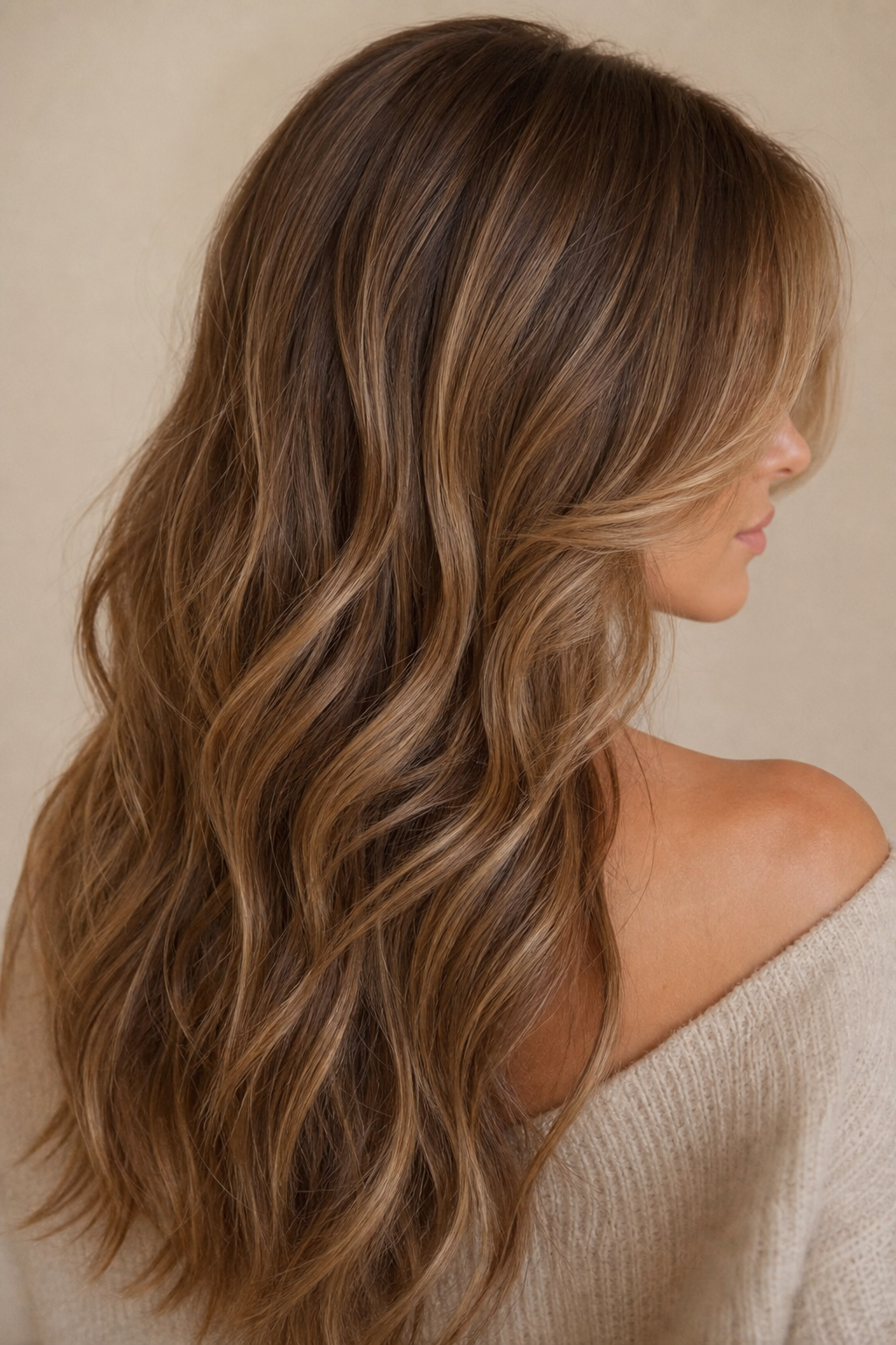 Cabello largo ondulado en tono honey beige brown