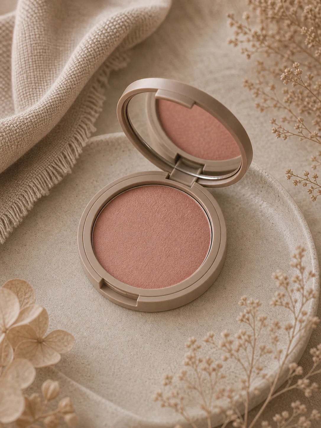 Colorete rosa beige con textura de polvo suave