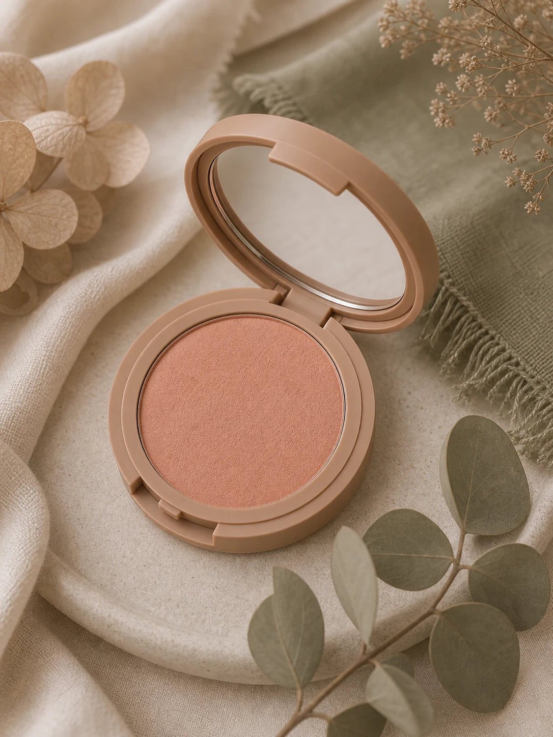 Colorete melocotón apagado en compacto elegante