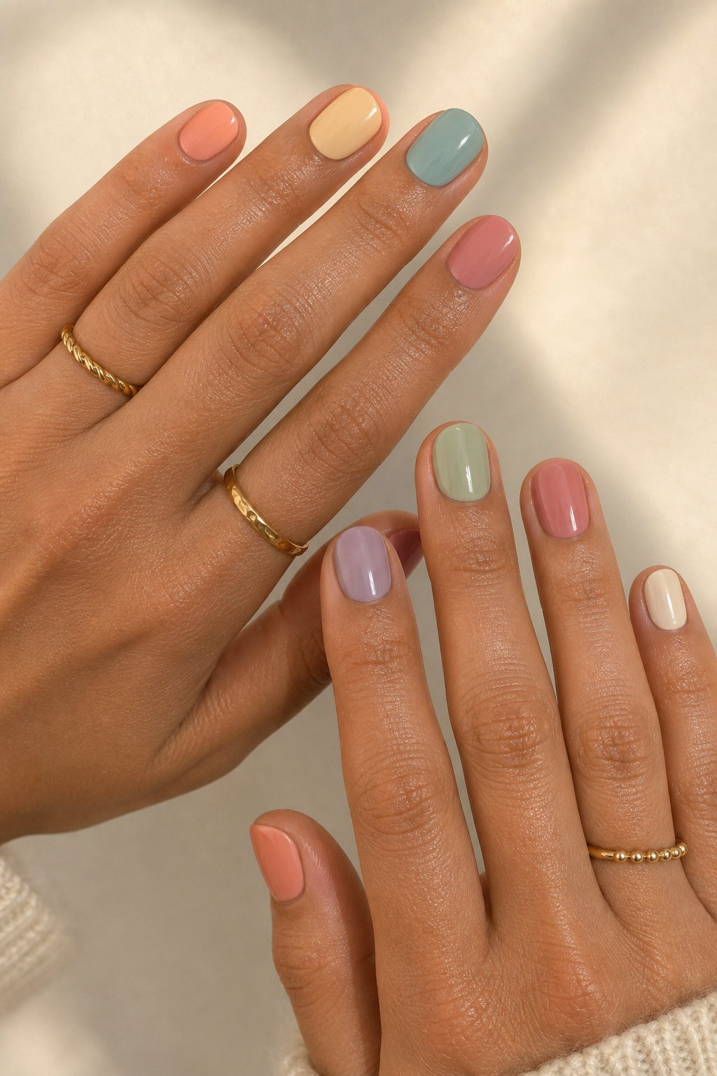 Manicura skittle con tonos pastel apagados
