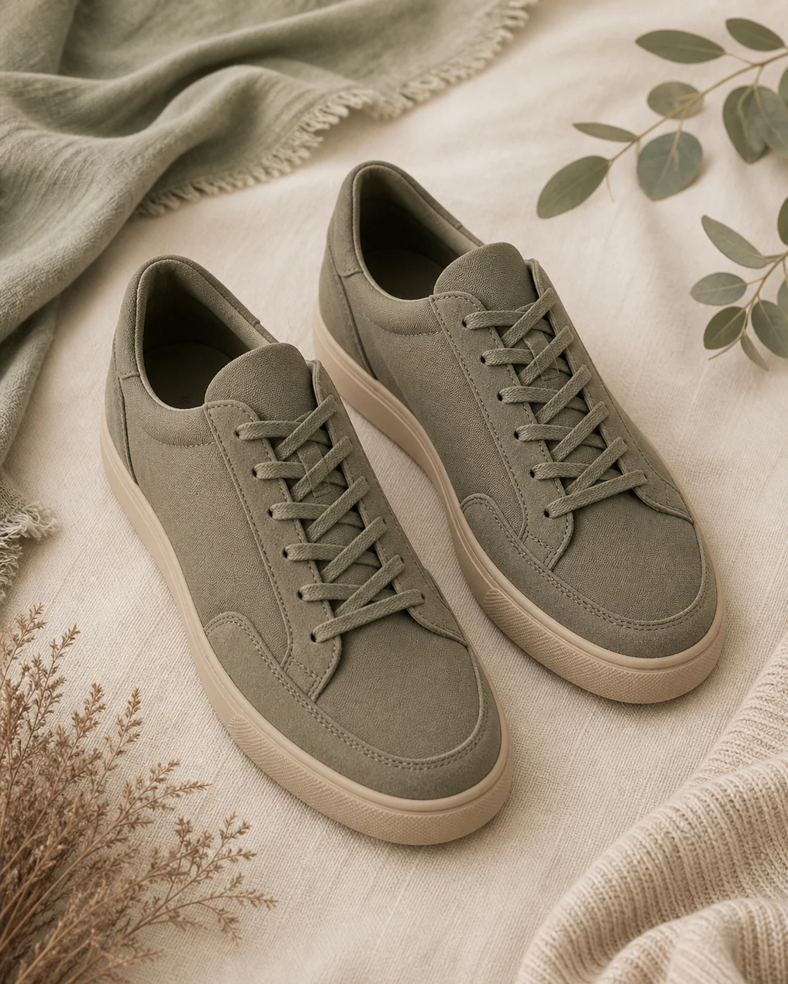 Zapatillas minimalistas oliva grisácea sin suela blanco óptico