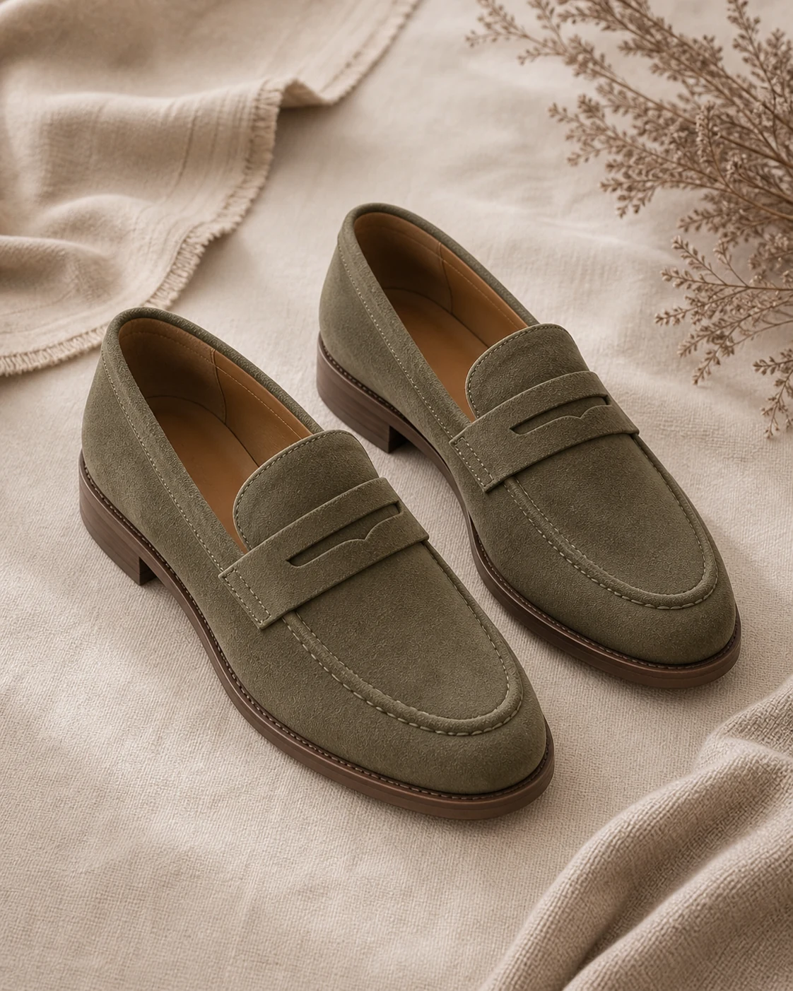 Mocasines de ante oliva apagada