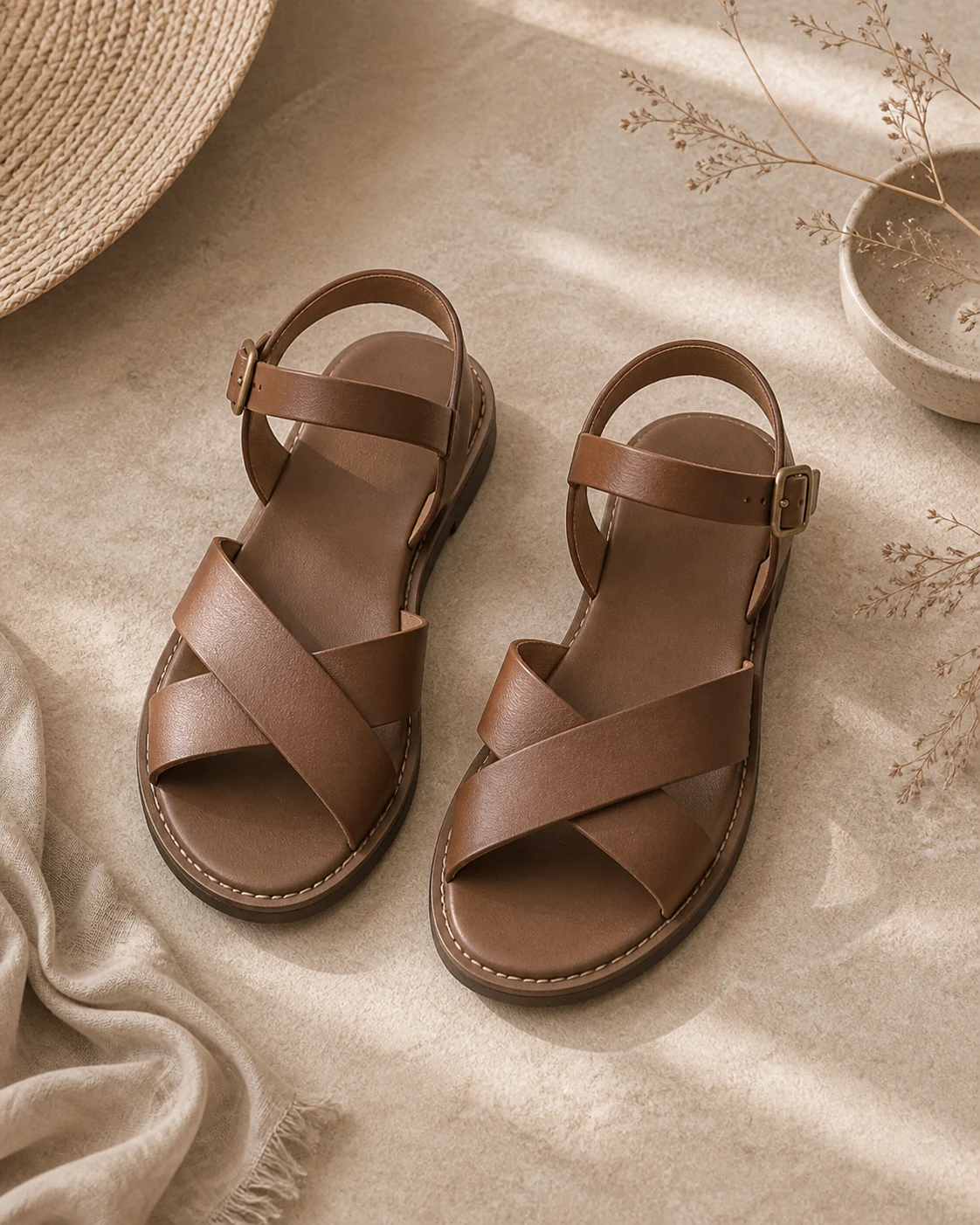Sandalias de cuero marrón suave